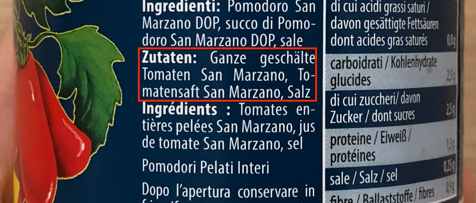 Abbildung einer Dose San Marzano Tomaten von sehr hoher Qualität