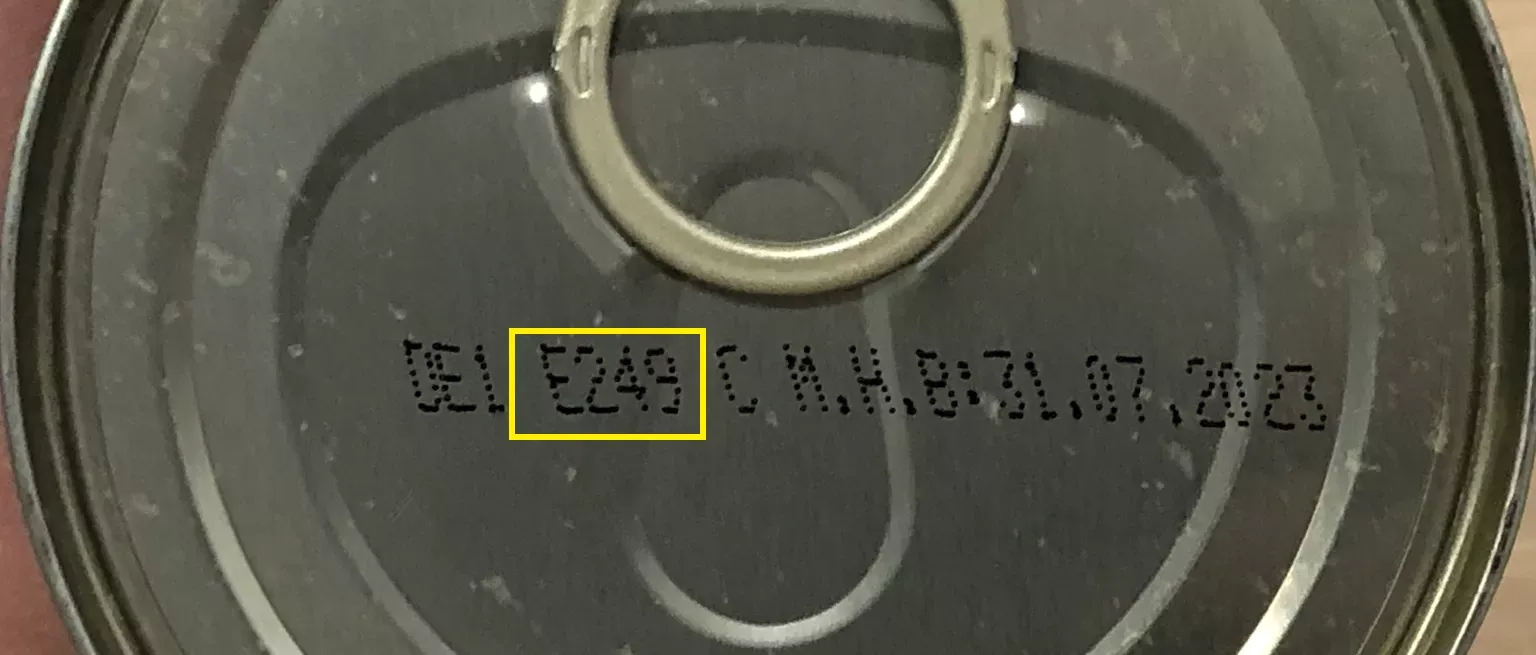 Abbildung einer Tomatenkonserve mit dem Erntetag 249